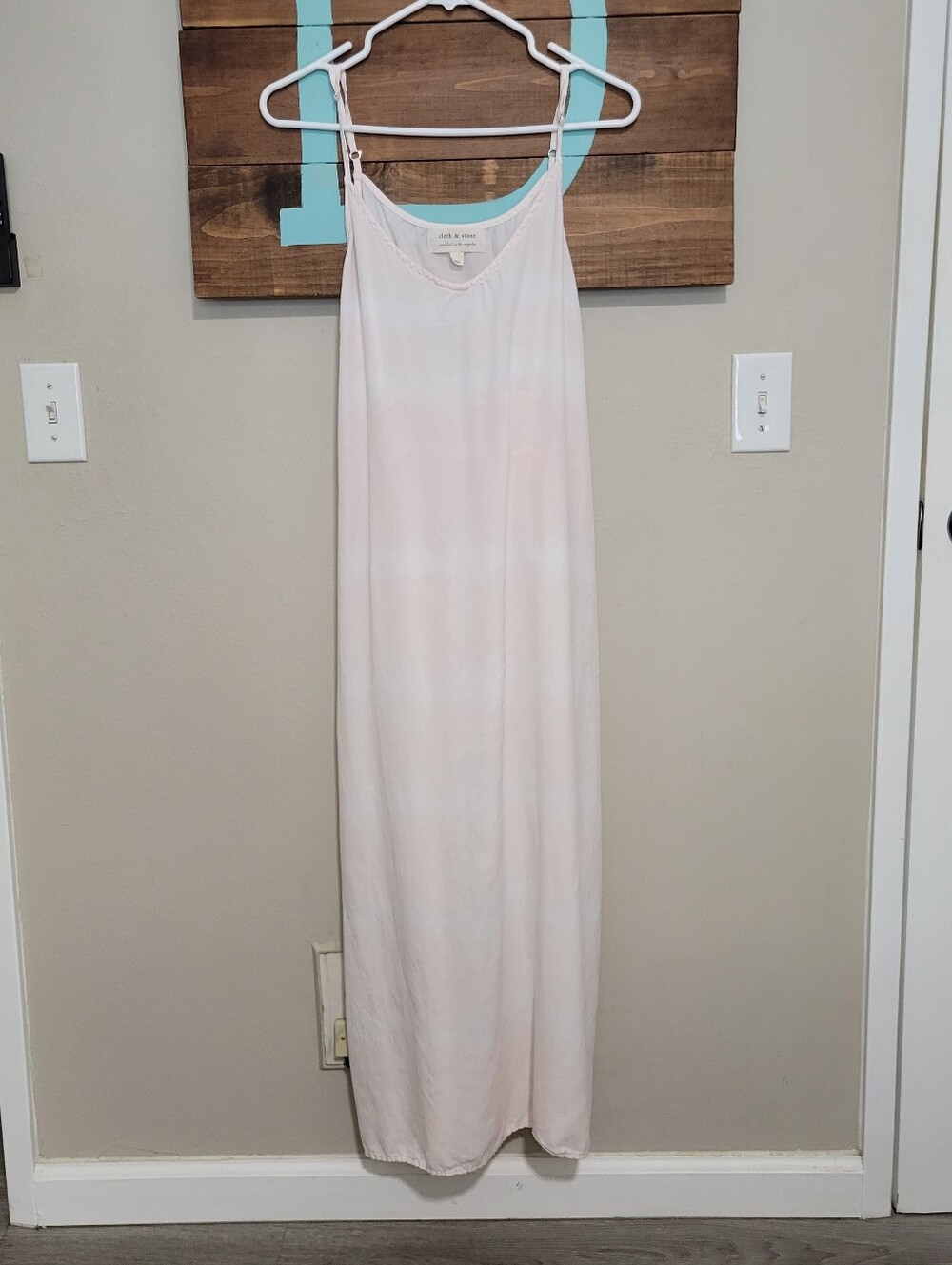 cloth & stone pale pink Tie Dye Coastal Casual Smocked Back Midi Dress XL
